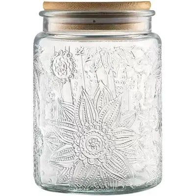 23.7 FL OZ Vintage Glass Jar, Airtight Storage Jar with Bamboo Lid Glass Food Storage Jar for Kitchen Counter, Pantry, Coffee...
