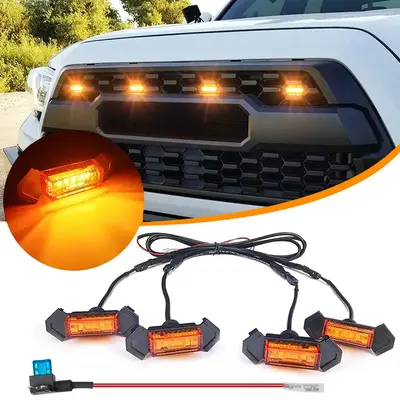 4x LED Amber Grille Lights Kit Compatibility for Toyota Tacomas TRD Pro 2016-2023 Ra ptor Style