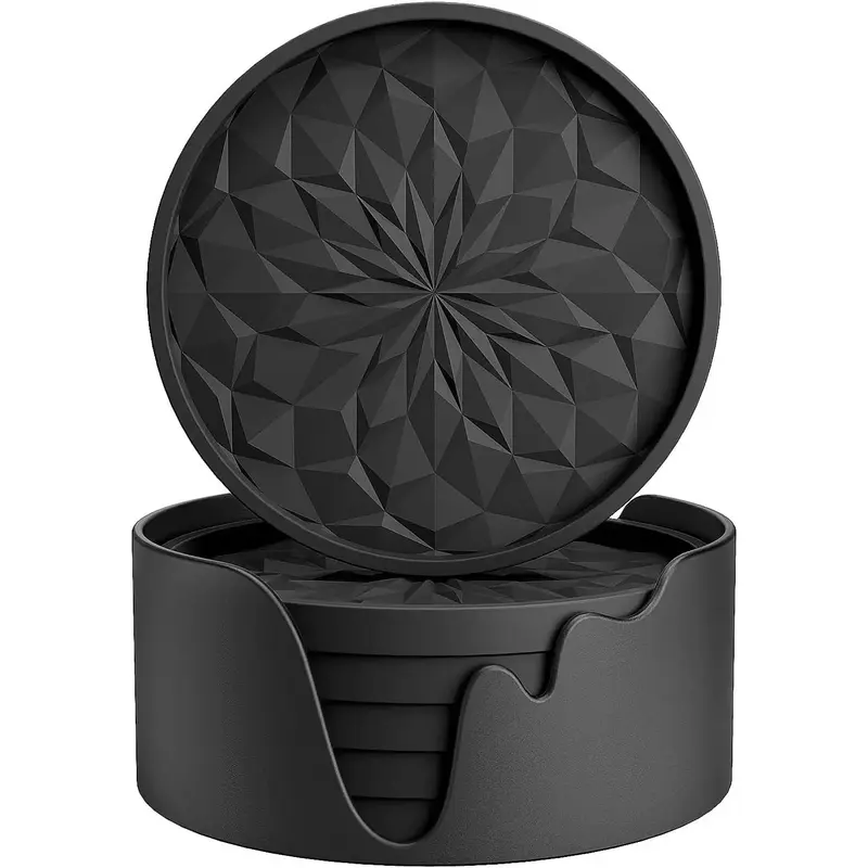 Silicone coasters [pack of 6] - coasters - beverage coasters - thickened for hot or cold drinks, non slip, non stick, deep tr...