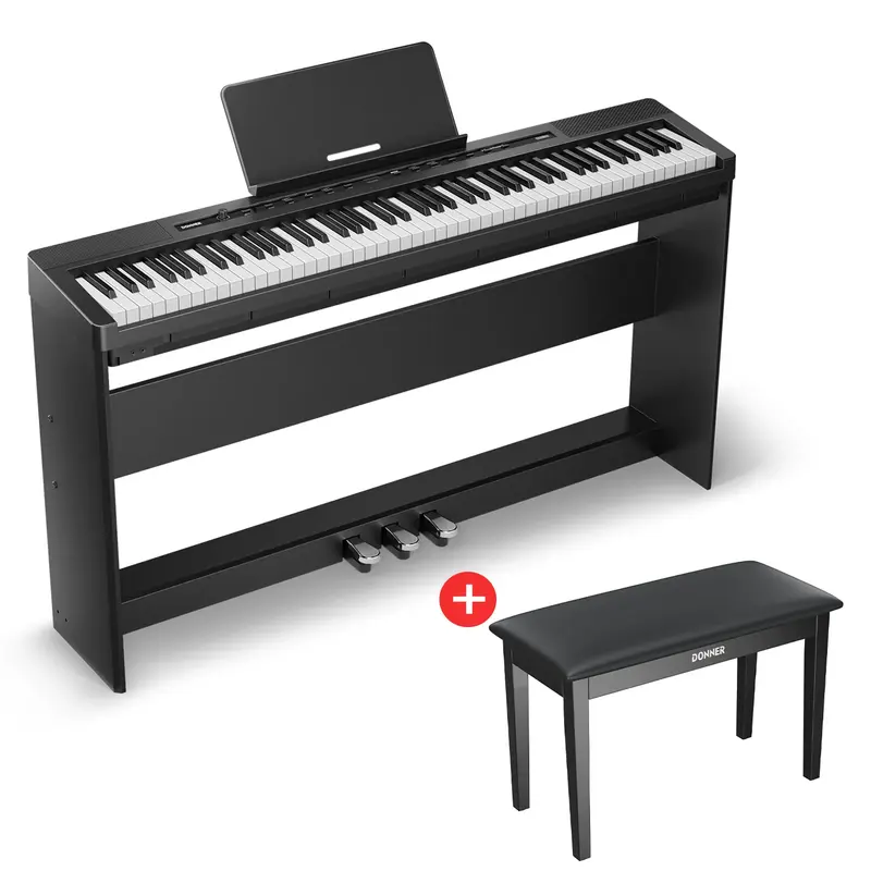Donner DEP-16 88 Key Weighted Portable Digital Piano for Beginner - Piano with Stand / Piano+Two-seater Bench