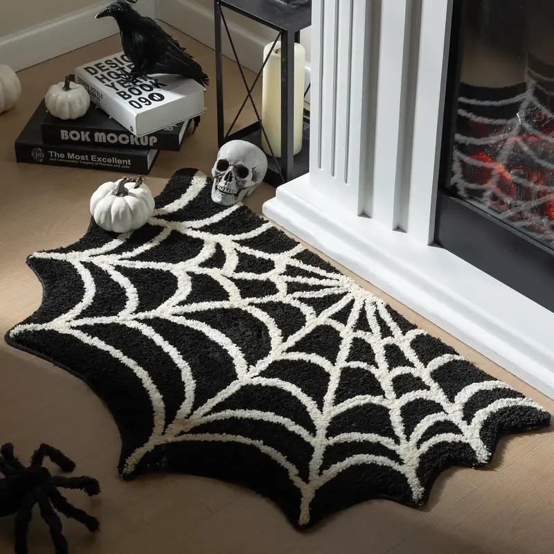 Spider Web Pattern Fluffy Area Rug, 1 Count Non-slip Soft Floor Mat, Creative Decorative Carpet for Home Living Room Bedroom,...