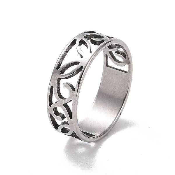 Non-Tarnish 201 Stainless Steel Hollow Leaf Finger Ring for Women