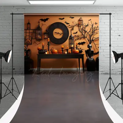 Orange Black Wall Candle Pumpkin Halloween Backdrop - Aperturee