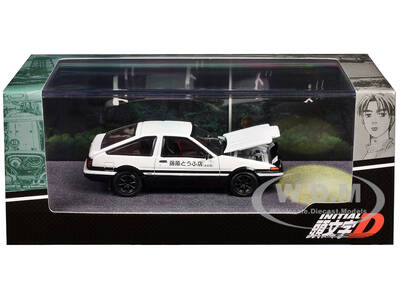 Toyota Sprinter Trueno (AE86) RHD (Right Hand Drive) White and Black Engine Mounted Model VS Kyoichi Sudo Initial D (1995-201...