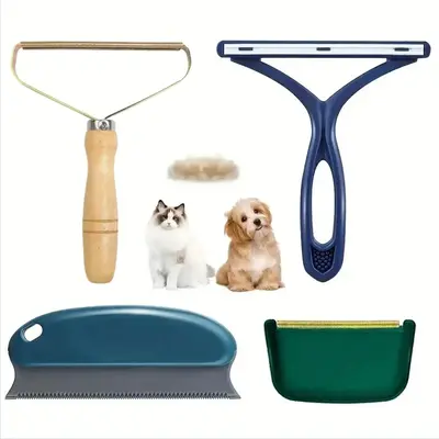 Reusable Pet Hair Remover Kit, 4 Counts/set Pet Hair Remover Tool for Cat & Dog, Portable Hair Remover Scraper Brush for Car...