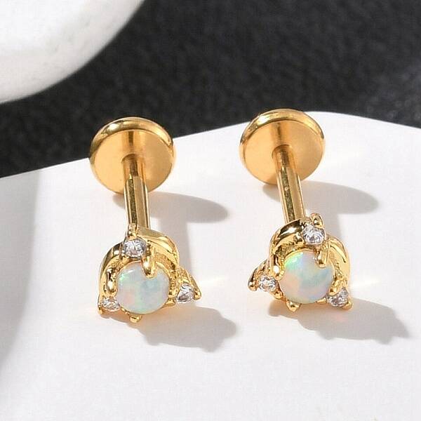 304 Stainless Steel Opal Stud Earrings