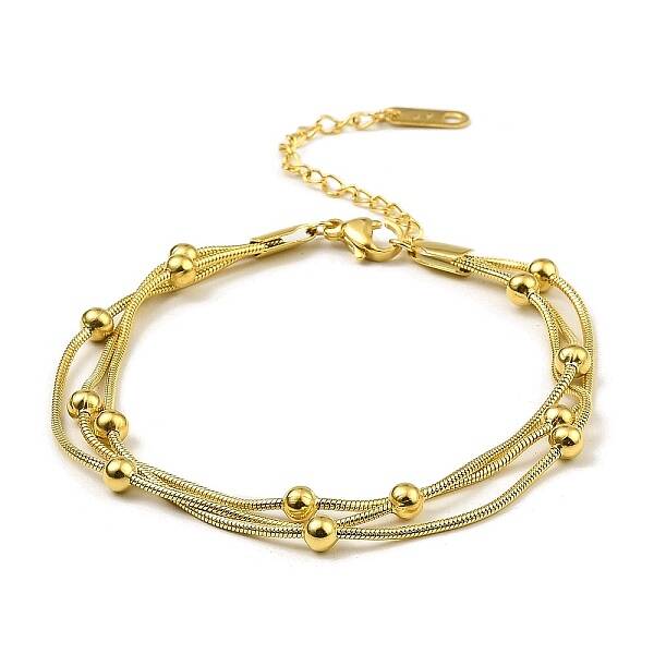 304 Stainless Steel Satellite Chains Triple Layer Multi-strand Bracelet for Women