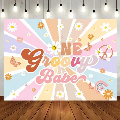 Boho Rainbow Stripe One Groovy Babe Birthday Backdrop