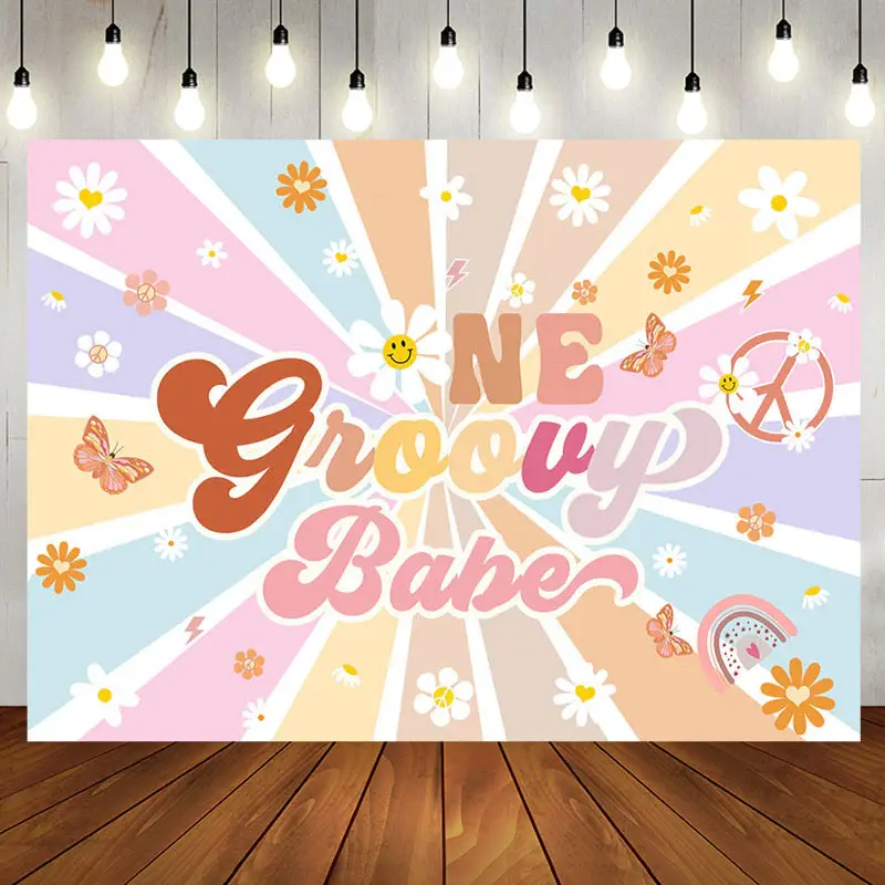 Boho Rainbow Stripe One Groovy Babe Birthday Backdrop