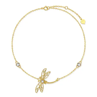 14K Gold Cubic Zirconia Dragonfly Charm Bracelet