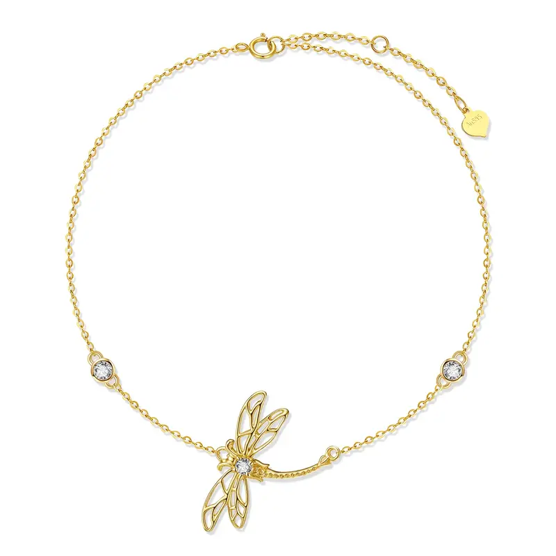 14K Gold Cubic Zirconia Dragonfly Charm Bracelet