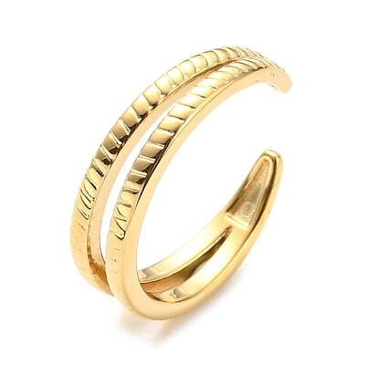 304 Stainless Steel Textured Open Cuff Ring for Women