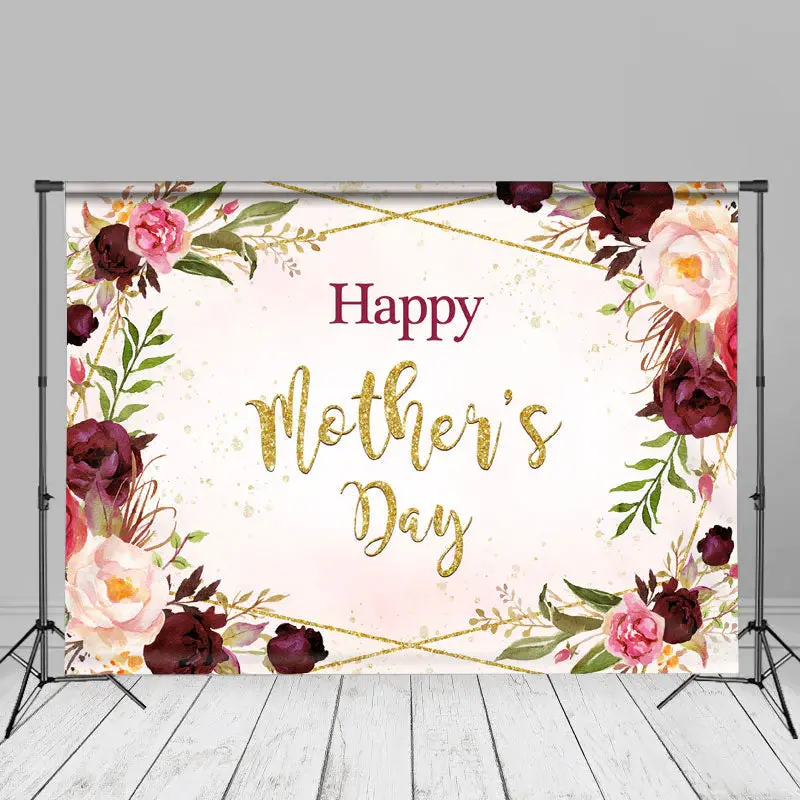 Roses Golden Line Happy Mothers Day Photo Backdrop - Aperturee