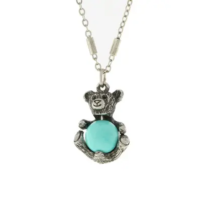 Pewter Round Semi Precious Howlite Dyed Turquoise Teddy Bear Necklace 16\
