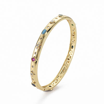Adjustable Brass Micro Pave Cubic Zirconia Bangles