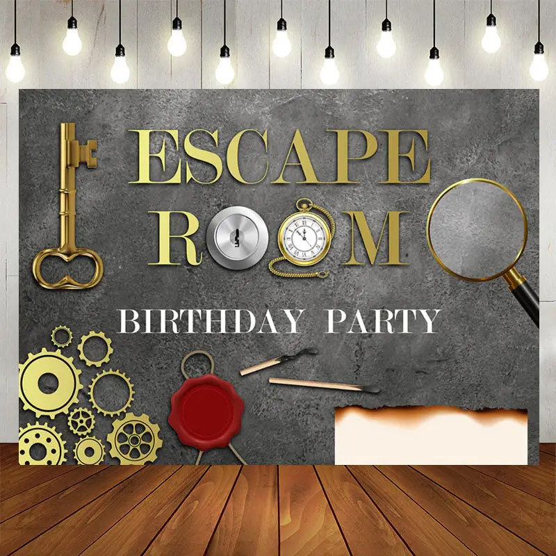 Aperturee Escape Room Gold And Grey Backdrop For Happy Birthday