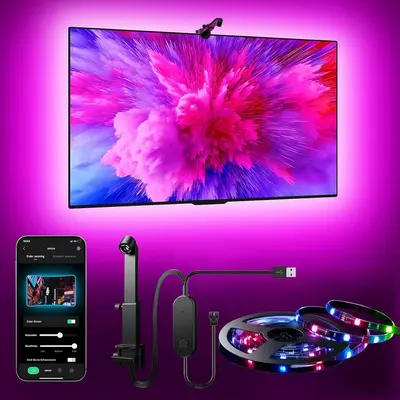RGBIC LED TV backlight strip, with AR color gamut sensor to capture part of the colors on the screen, 12.5FT suitable for 55-...