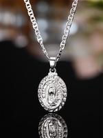 Women's Street Trend Oval Shaped Texture Metal Design Pendant Necklace,  Vintage Trendy Matching Necklace, Retro Chic Jewelry...