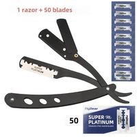 Men's Razor Set, 1 Set Including 1 Count Manual Razor & 50 Replacement Blades, Professional Beard Shaving Tool for Men, Safet...