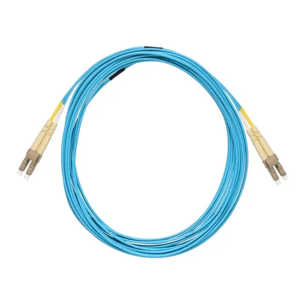 41697 Monoprice MM OM4 Fiber Optic Cable LC-LC UL 2mm 50/125 OFNR Duplex Aqua 5m