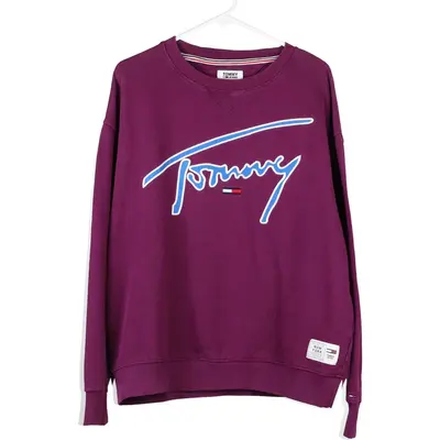 Tommy Jeans Spellout Sweatshirt - Large Purple Cotton Blend