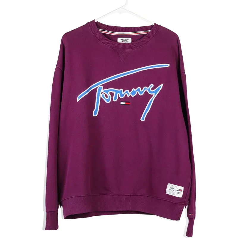 Tommy Jeans Spellout Sweatshirt - Large Purple Cotton Blend