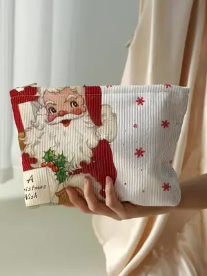 Christmas Style Santa Claus Pattern Makeup Bag, Cosmetic Pouch, Casual Fashion Multi-functional Storage Bag, Travel Makeup...