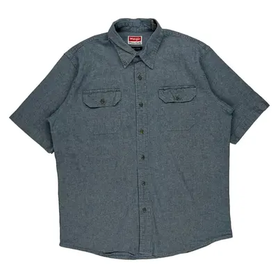 Wrangler Short Sleeve Shirt - Large Grey Cotton