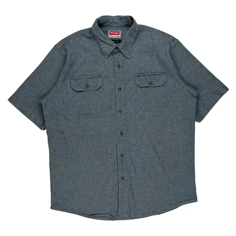 Wrangler Short Sleeve Shirt - Large Grey Cotton