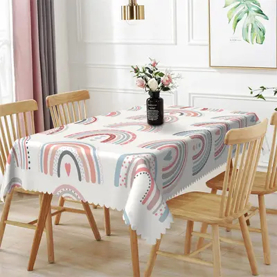 Gray Pink Repeat Heart Rainbow Rectangle Tablecloth - Aperturee