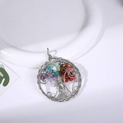 Gemstone Chip Tree of Life Copper Wire Wrapped Big Pendants