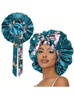 Silky Satin Sleeping Bonnet, Adjustable Sleeping Bonnet with Printed Tie Design, Soft & Skin-friendly for Nighttime Curl Rete...
