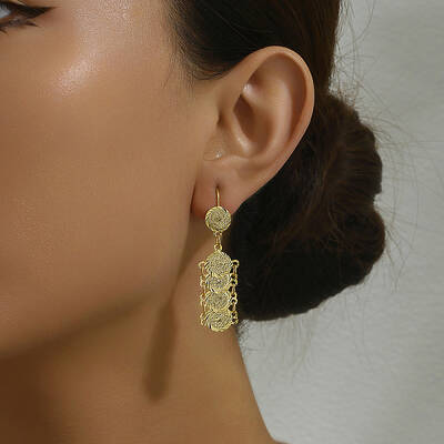 Elegant Vintage Brass Coin Flat Round Tassel Hoop Earrings