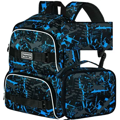 17 Inches Backpack for Boys Men, 3Pcs College Laptop Backpacks with Lunch Bag, Water Resistant Graffiti School Bookbag Set fo...