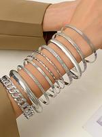 Women's Boho Style Hollow out Design Bangle Bracelets, 10pcs/set Vintage Trendy Matching Bracelets, Chic All-match Jewelry As...