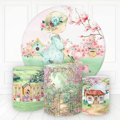 Aperturee Girl In Floral Garden Round Birthday Backdrop Kit For Girl | Round Backdrop Cover Diy | Birthday Backdrop Ideas | C...