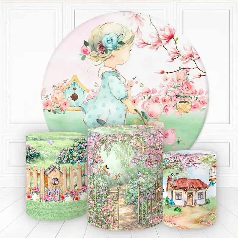 Aperturee Girl In Floral Garden Round Birthday Backdrop Kit For Girl | Round Backdrop Cover Diy | Birthday Backdrop Ideas | C...