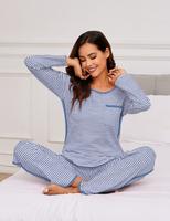 Becotal Womens Cotton Pajama Sets 2 Piece Lounge Set Stripe Long Sleeve Comfy Pj Set Fall Loungewear Sleepwear with Pockets F...