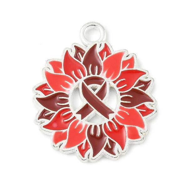 No To Drugs Red Awareness Ribbon Theme Alloy Enamel Pendants