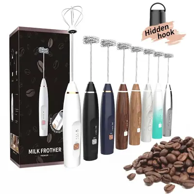 Electric Handheld Blender, Rechargeable Milk Frother, 1 Count Waterproof Detachable Stainless Steel Whisk Foam Maker for Cof...