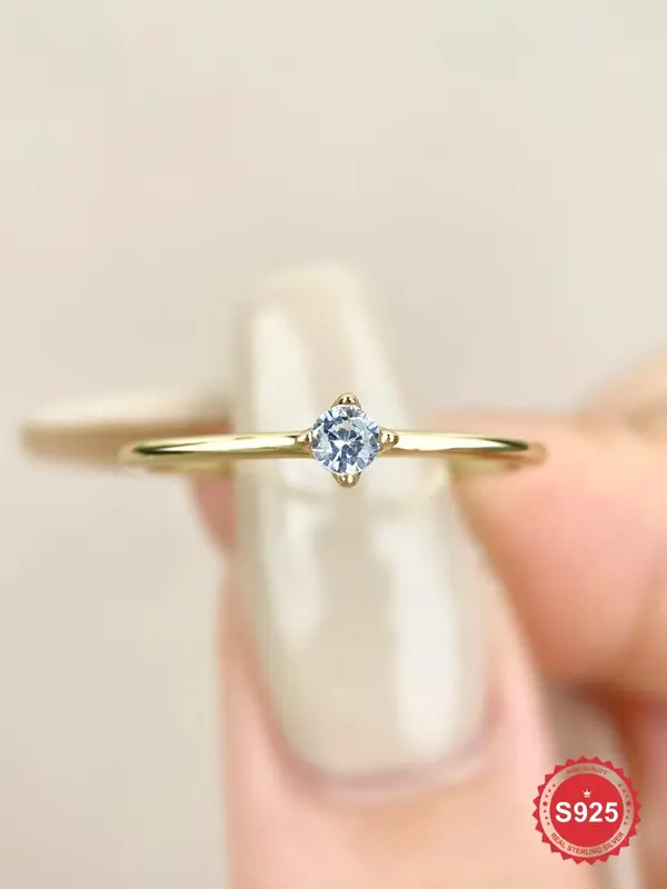 S925 Sterling Silver Minimalist Temperament Artificial Zircon Ring, Fashion Accessories for Women, Trendy All-match & Exquisi...