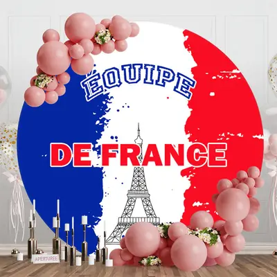 Equipe De France Flag Eiffel Tower Round Backdrop