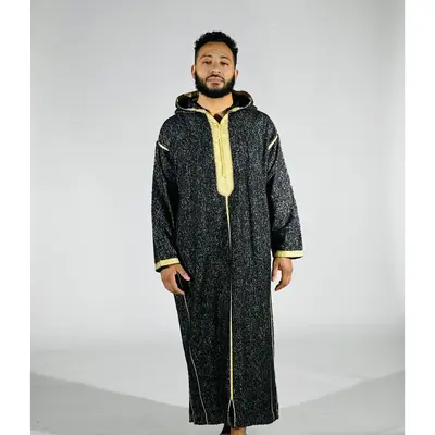 CRCNT'S Black and Gold Winter Djellaba For Men- Versatile and Comfortable Clothing for Cold Weather