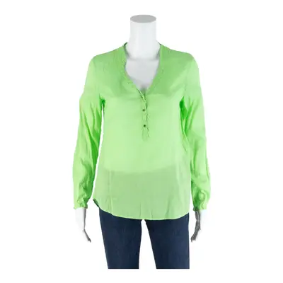 ZARA BASIC Green V-Neck Long Sleeve Blouse Womens XS