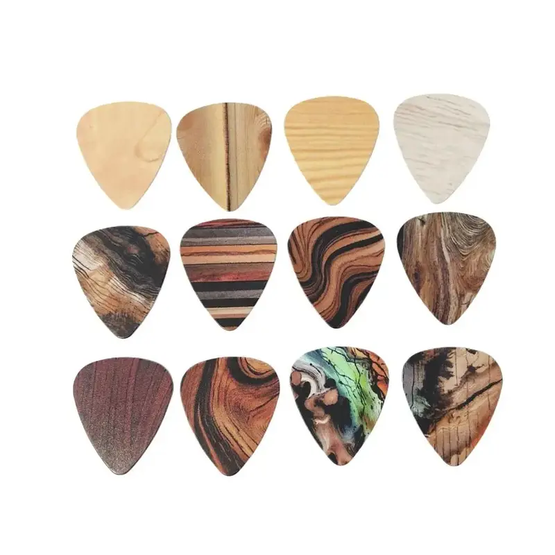 12 Unique Pattern Guitar Pick Set, 12pcs/set Different Wood Pattern Guitar Pick, Double Sided Printed Guitar Pick, Music Acce...