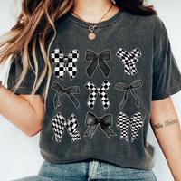 Coquette Checkered Black Bow Shirt, Black Bows Coquette Shirt, Gift for Her, Gift for Mom, T-Shirt for Women, Coquette Bows C...