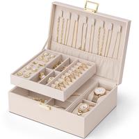 VLANDO 2 Layer Jewelry Box Large Jewelry Organizer for Women Removable Jewelery Tray with Watch Pillow for Necklace Earrings ...