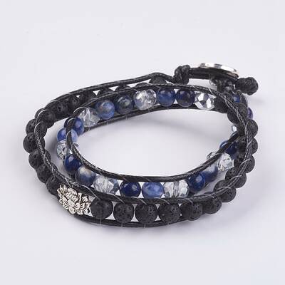 Natural Sodalite and Lava Rock Wrap Bracelet