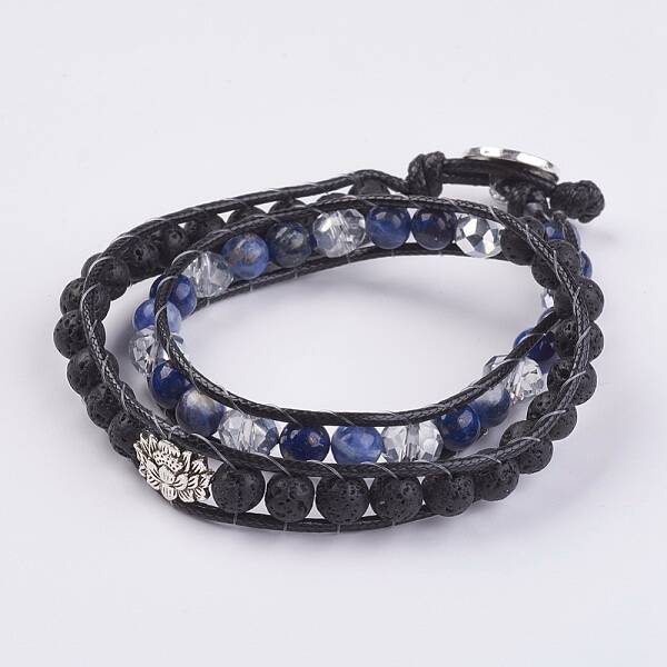 Natural Sodalite and Lava Rock Wrap Bracelet