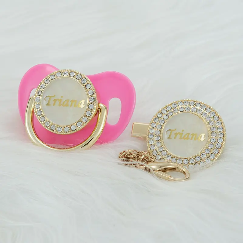 MIYOCAR Custom Gold Bling Diamond Baby Pacifier with Clip Set Personalized for Newborns and Babies Personalized Baby Bling Pa...